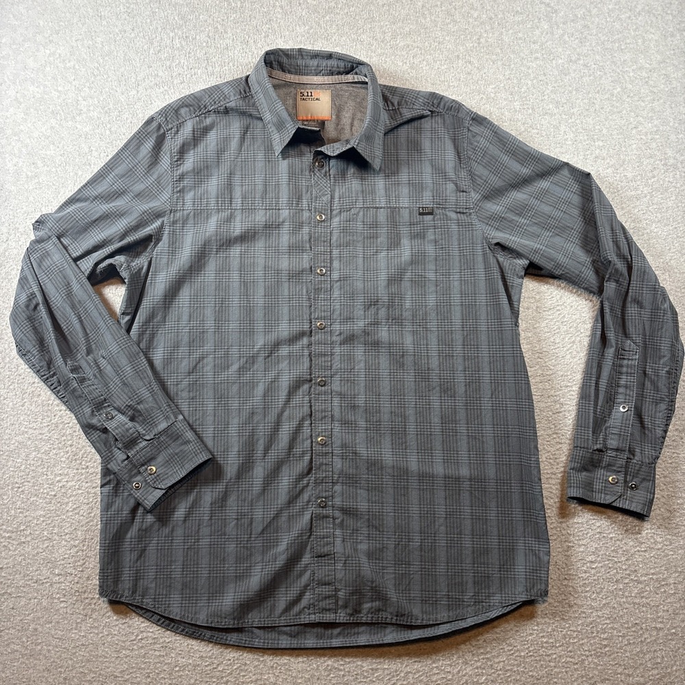 5.11 Tactical Men's Blue Plaid Long Sleeve Snap Button Up Sz M Lightweight